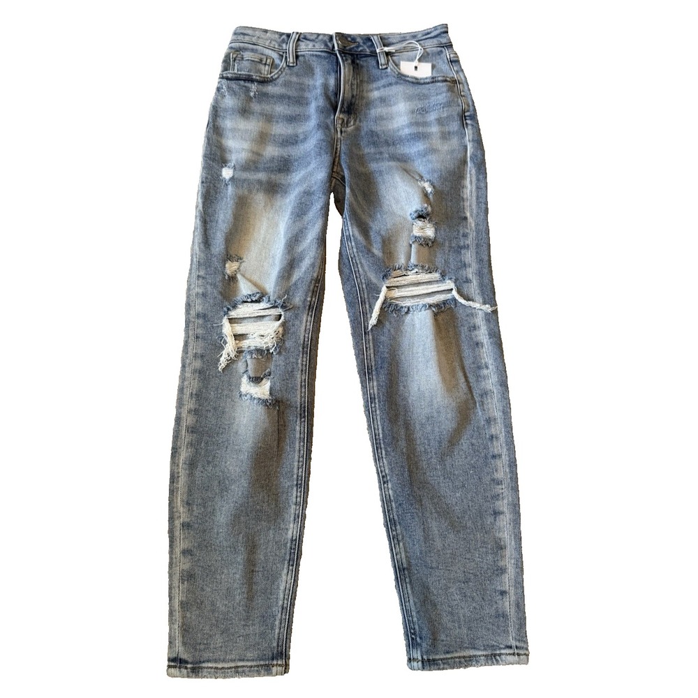 NWT Risen High Rise‎ Tapered Jeans Distressed Medium Wash Size 5/27W RPD5045